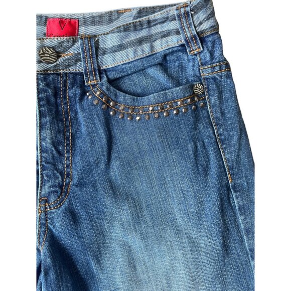 V Christina Y2K Capri Crop Jeans 8 Medium Wash Studded 90s Mobwife Western - Picture 3 of 10